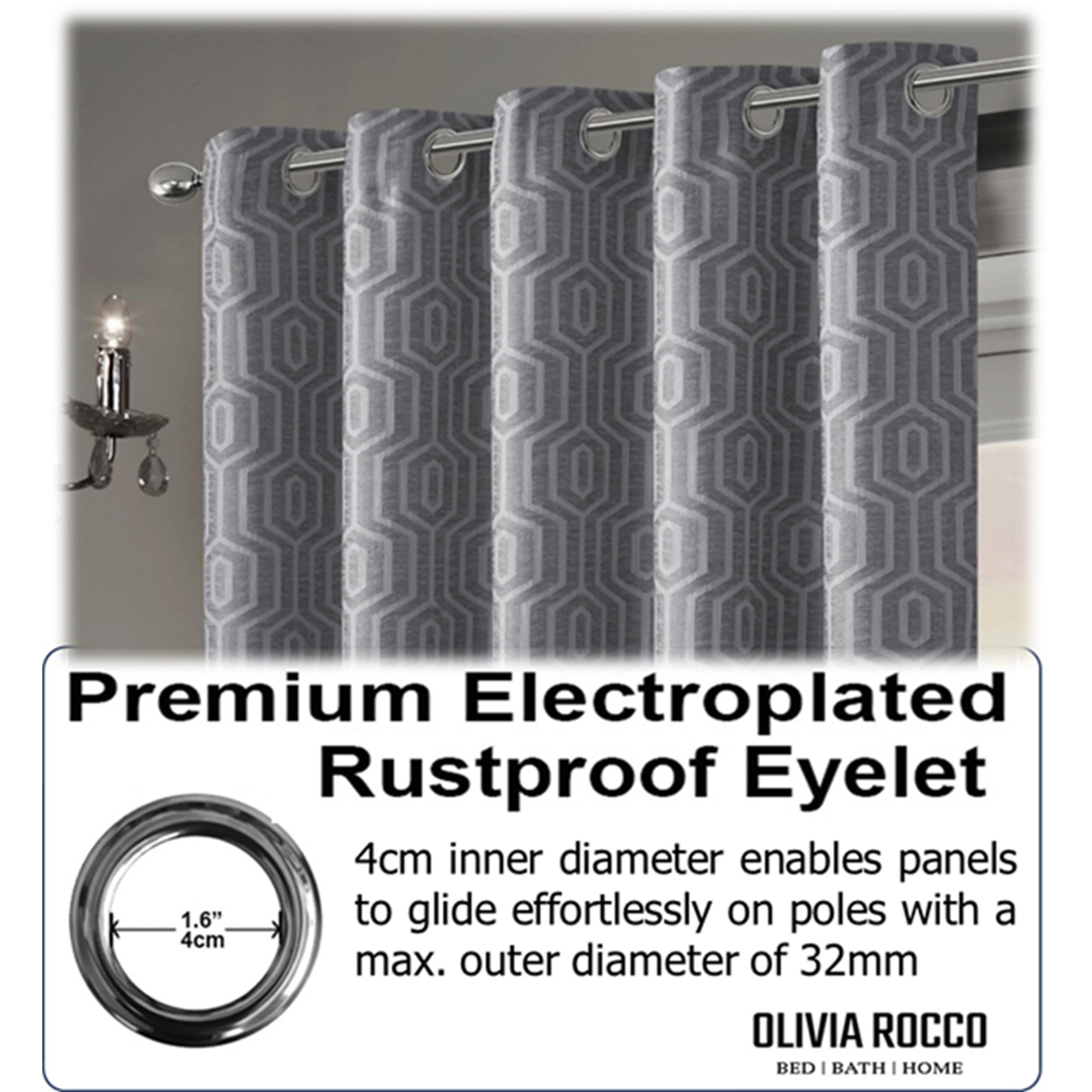 OLIVIA ROCCO Paris Eyelet Jacquard Curtains Grey Geometric Pattern Thermal Insulated Light Blocking For Bedroom And Lounge