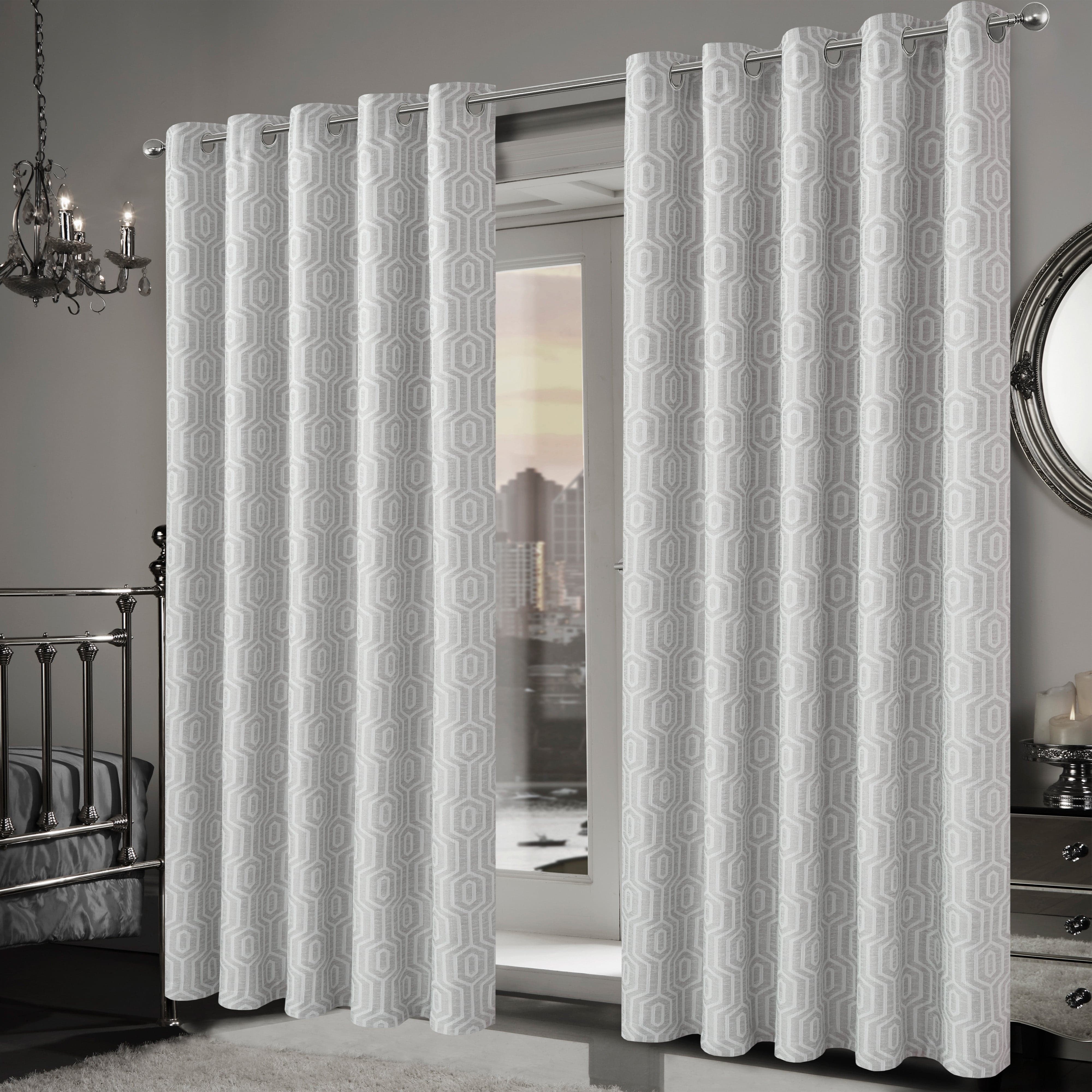 OLIVIA ROCCO Paris Eyelet Jacquard Curtains Natural Geometric Pattern Thermal Insulated Light Blocking for Bedroom and Lounge