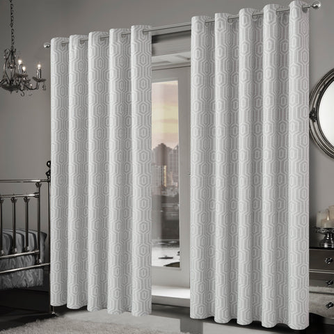OLIVIA ROCCO Paris Eyelet Jacquard Curtains Natural Geometric Pattern Thermal Insulated Light Blocking for Bedroom and Lounge
