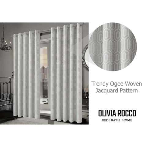 OLIVIA ROCCO Paris Eyelet Jacquard Curtains Natural Geometric Pattern Thermal Insulated Light Blocking for Bedroom and Lounge