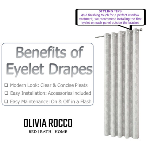 OLIVIA ROCCO Paris Eyelet Jacquard Curtains Natural Geometric Pattern Thermal Insulated Light Blocking for Bedroom and Lounge