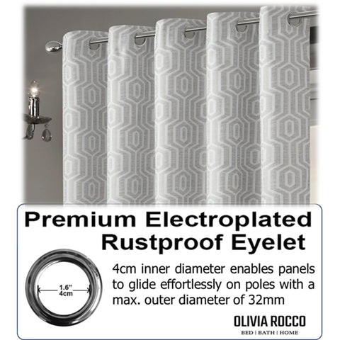 OLIVIA ROCCO Paris Eyelet Jacquard Curtains Natural Geometric Pattern Thermal Insulated Light Blocking for Bedroom and Lounge