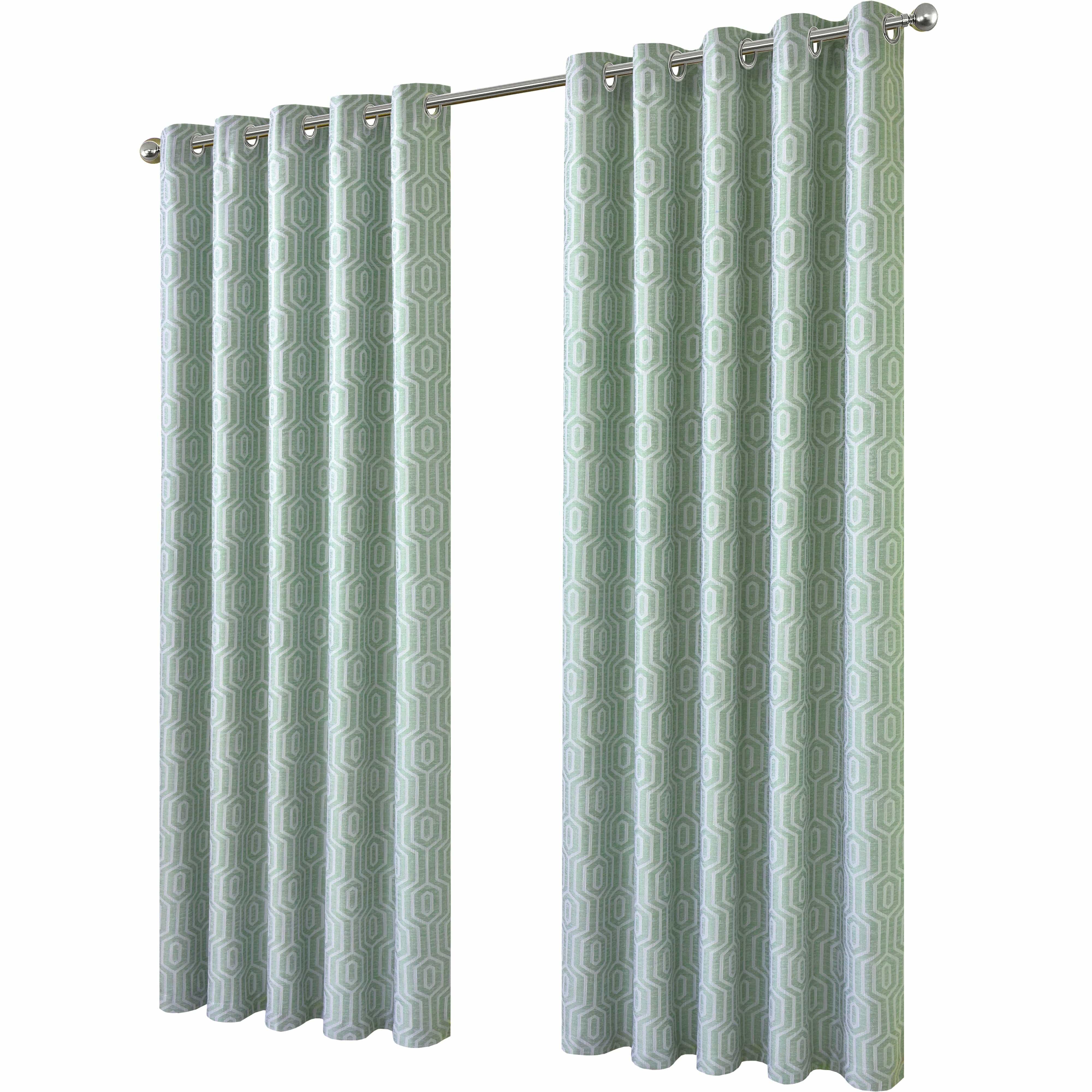 OLIVIA ROCCO Paris Eyelet Jacquard Curtains Sage Green Geometric Pattern Thermal Insulated Light Blocking For Bedroom Lounge