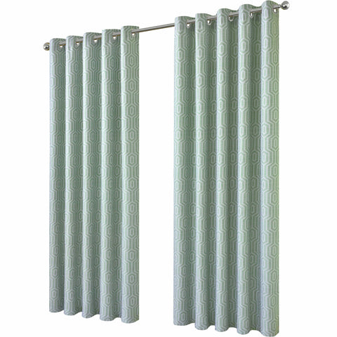 OLIVIA ROCCO Paris Eyelet Jacquard Curtains Sage Green Geometric Pattern Thermal Insulated Light Blocking For Bedroom Lounge