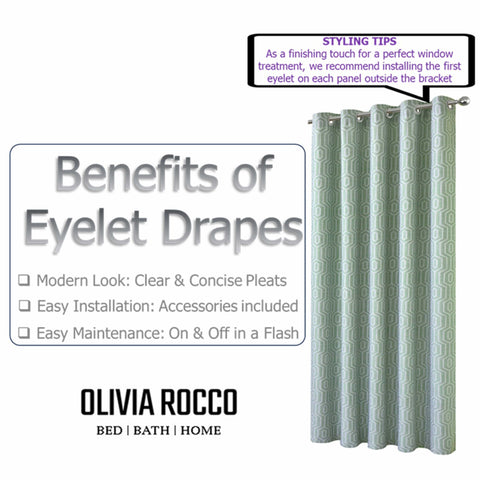 OLIVIA ROCCO Paris Eyelet Jacquard Curtains Sage Green Geometric Pattern Thermal Insulated Light Blocking For Bedroom Lounge