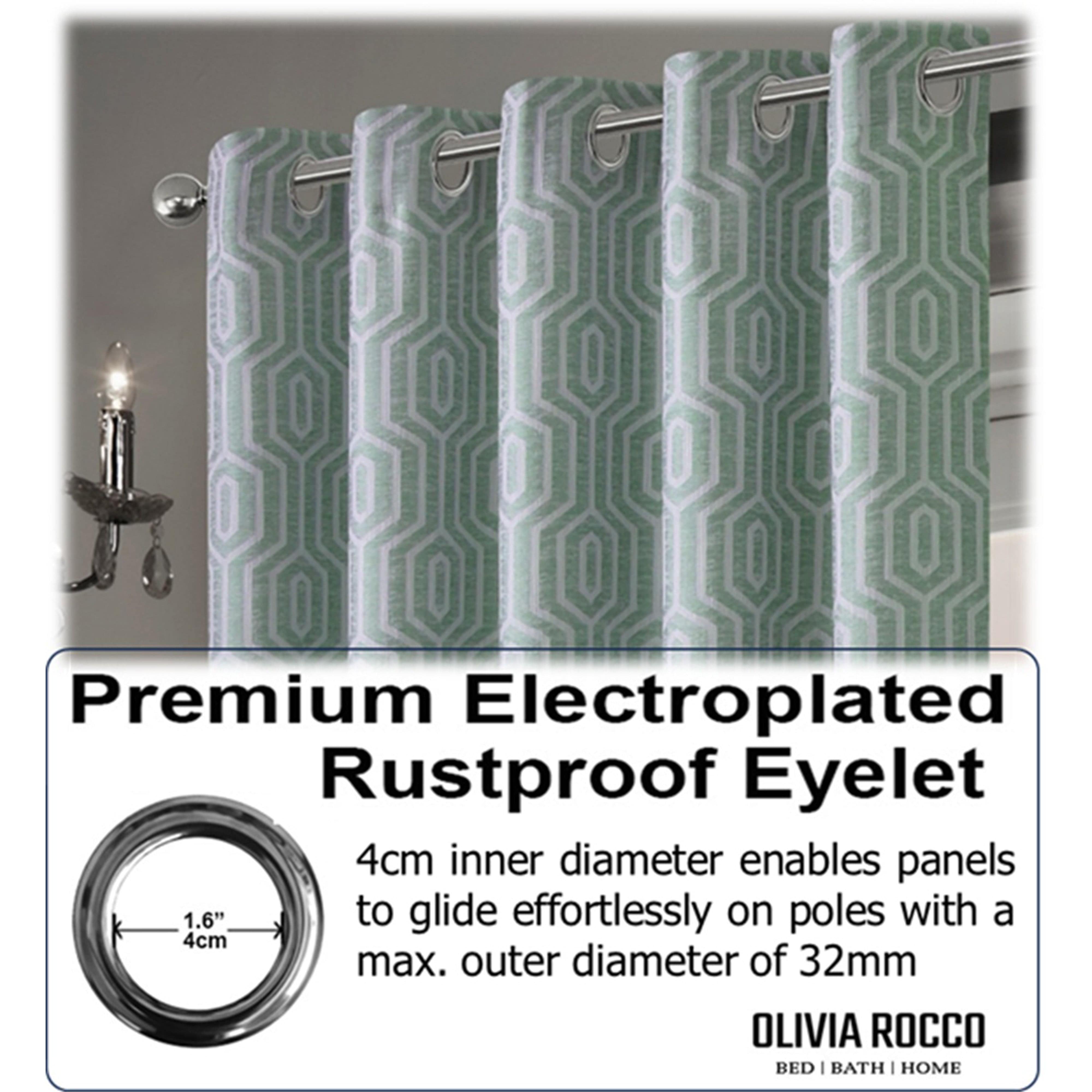 OLIVIA ROCCO Paris Eyelet Jacquard Curtains Sage Green Geometric Pattern Thermal Insulated Light Blocking For Bedroom Lounge