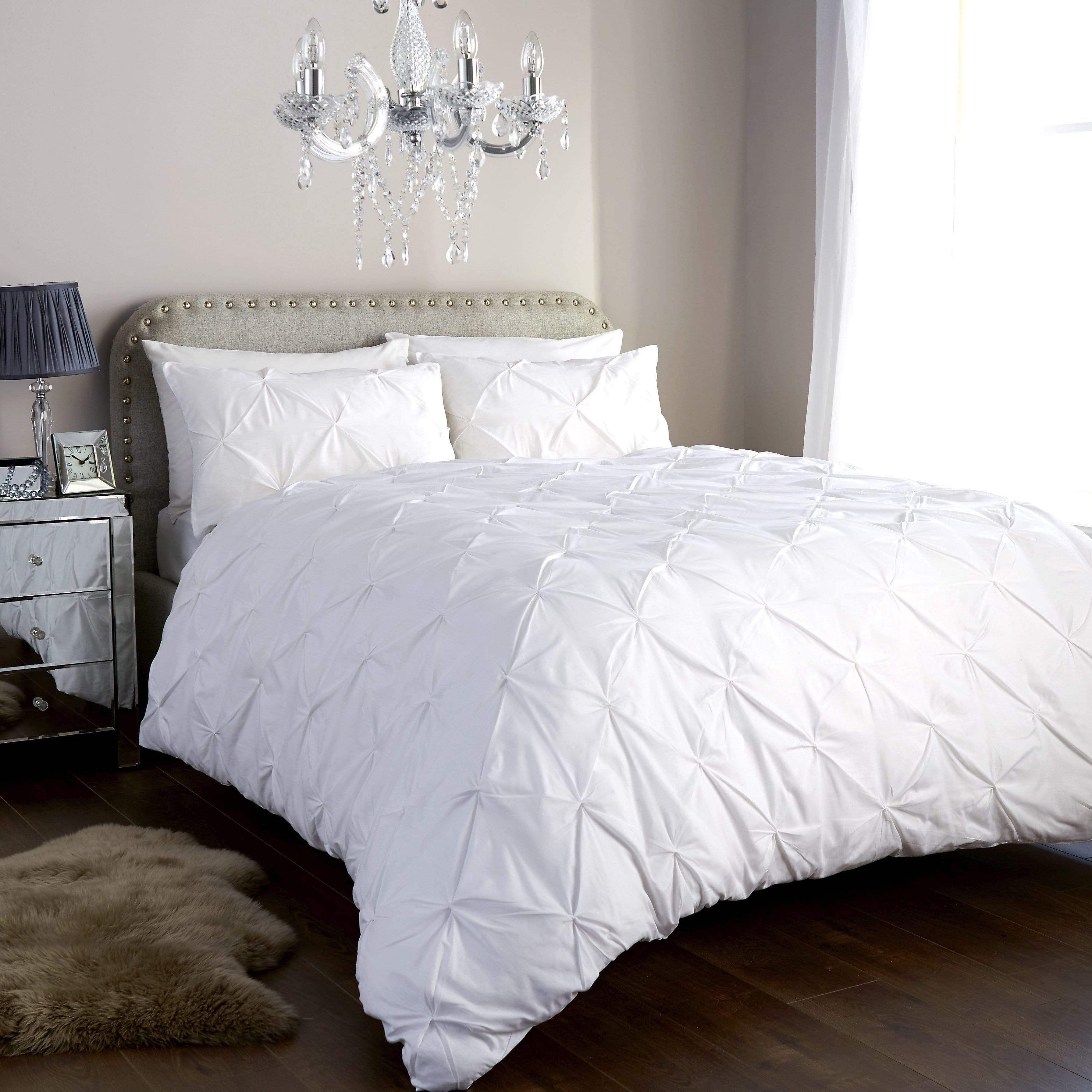 OLIVIA ROCCO Pintuck Duvet Cover Set Cotton Rich Handmade Pinch Pleats OEKO TEX Certified Sizes Single Double King Super King