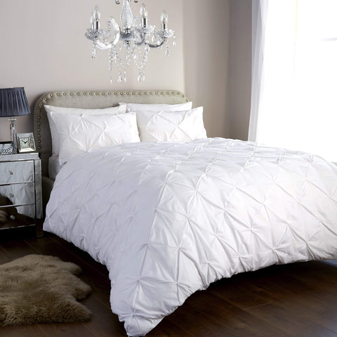 OLIVIA ROCCO Pintuck Duvet Cover Set Cotton Rich Handmade Pinch Pleats OEKO TEX Certified Sizes Single Double King Super King
