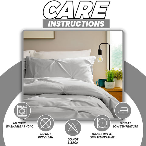 OLIVIA ROCCO Pintuck Grey Microfibre Duvet Cover Set With Pillowcases Soft Breathable Easy Care Bedding For Modern Bedrooms