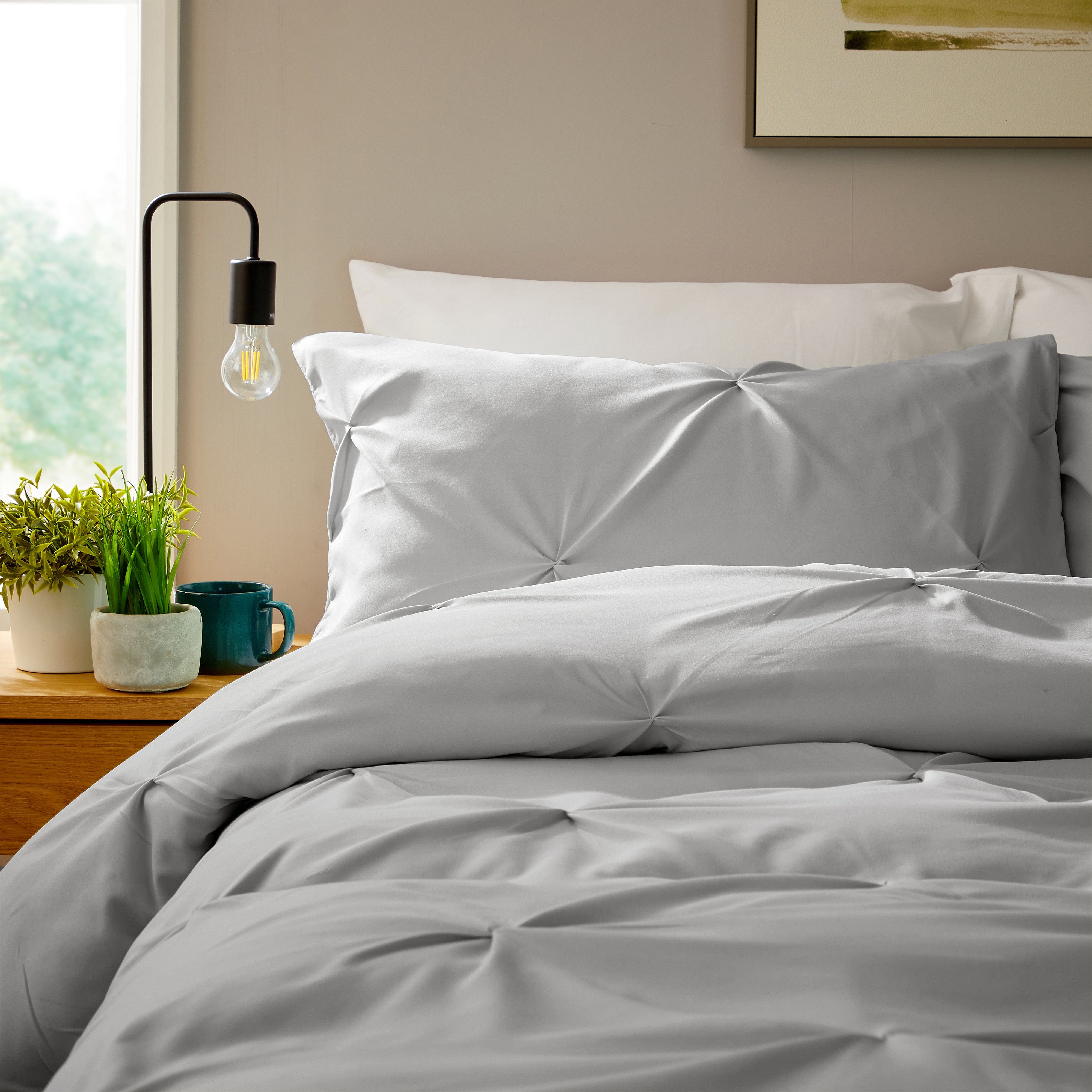 OLIVIA ROCCO Pintuck Grey Microfibre Duvet Cover Set With Pillowcases Soft Breathable Easy Care Bedding For Modern Bedrooms