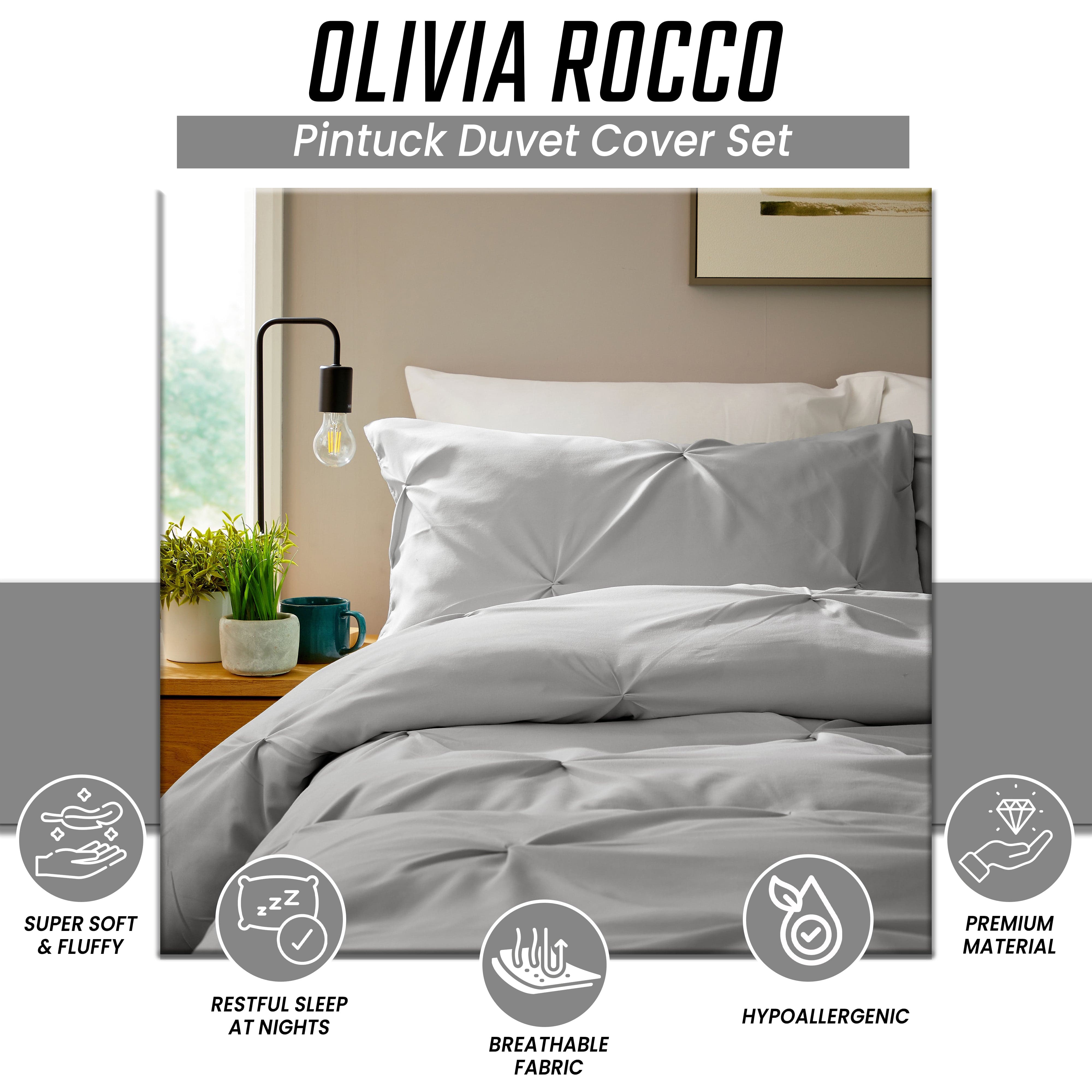 OLIVIA ROCCO Pintuck Grey Microfibre Duvet Cover Set With Pillowcases Soft Breathable Easy Care Bedding For Modern Bedrooms