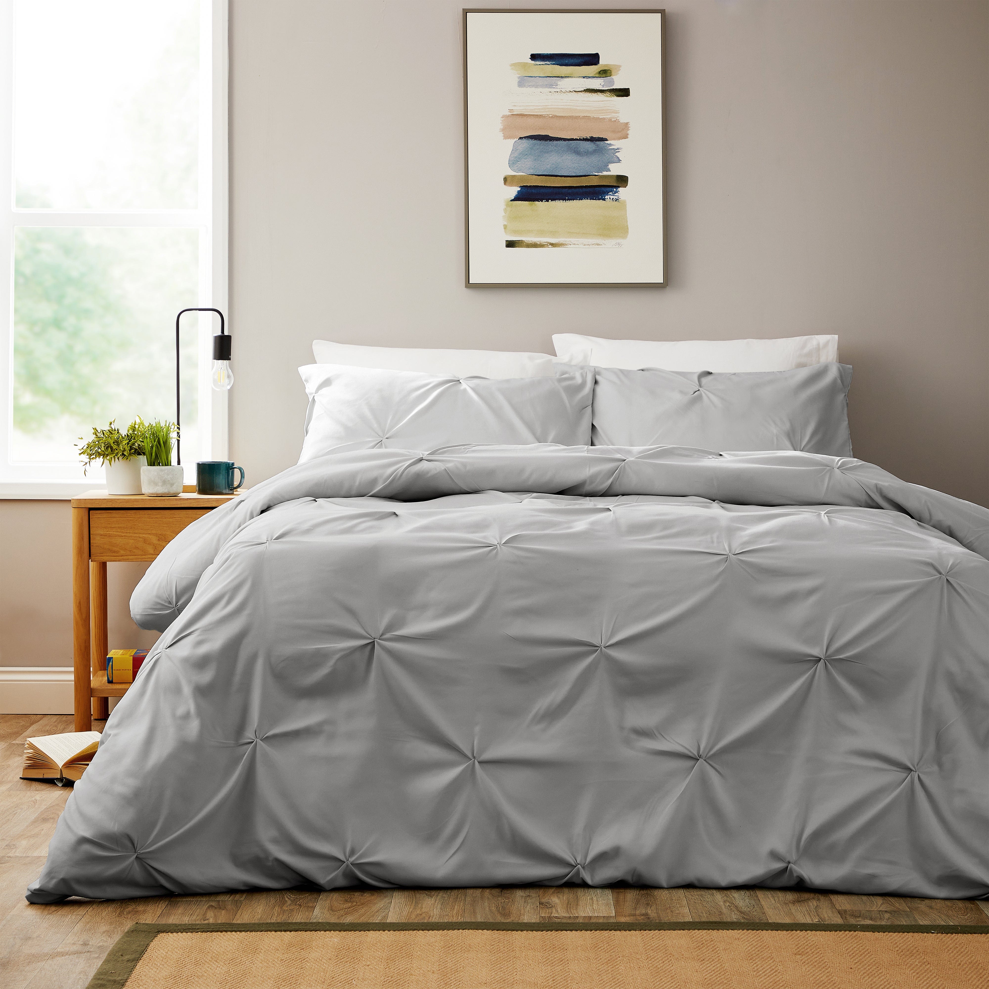 OLIVIA ROCCO Pintuck Grey Microfibre Duvet Cover Set With Pillowcases Soft Breathable Easy Care Bedding For Modern Bedrooms