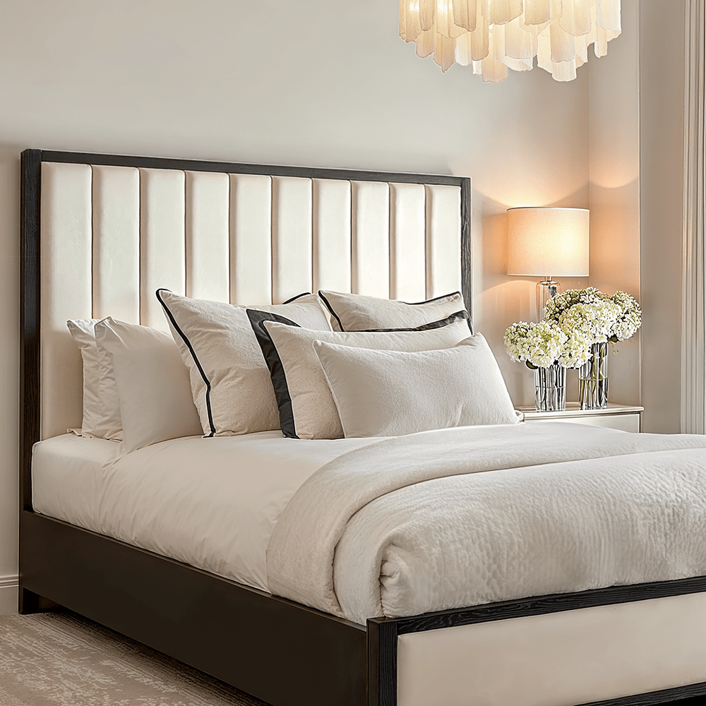 Soho Cream Velvet Bed with Black Wood Frame