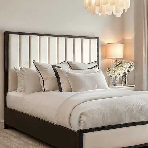 Soho Cream Velvet Bed with Black Wood Frame