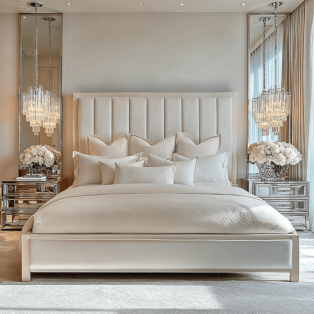 Soho Cream Velvet Bed with Cream Wood Frame
