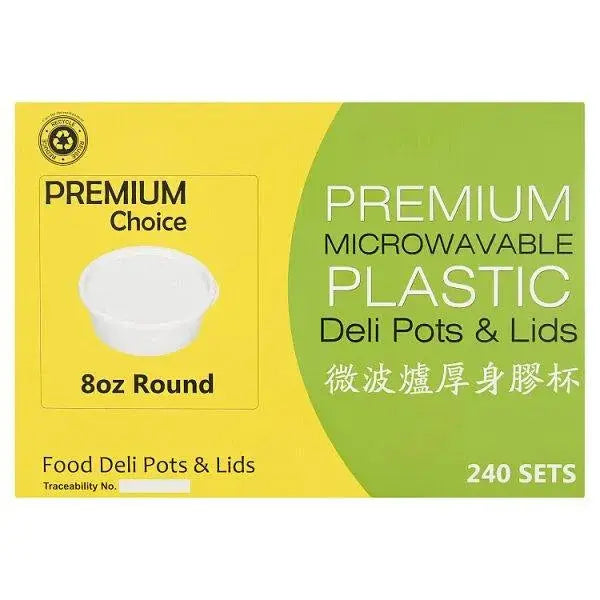 Premium Choice 240 Premium Microwavable Plastic Deli Pots & Lids Sets Round 8oz