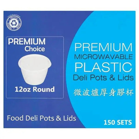 Premium Choice Plastic Food Deli Pots & Lids 12oz Round 150 Sets