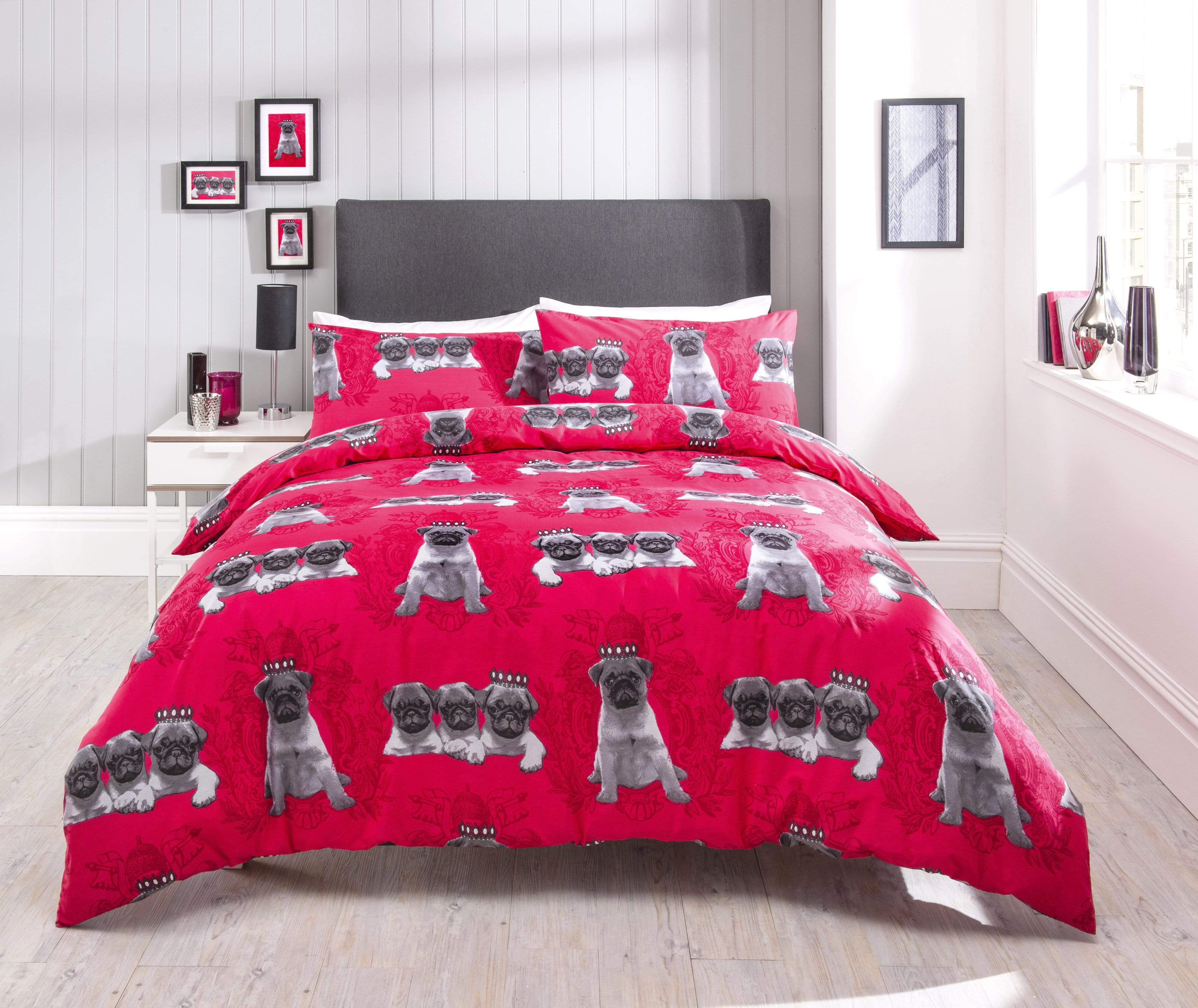 OLIVIA ROCCO Pugs Duvet Cover Set Cotton Rich Bedding With Bold Vibrant Colours Available In Single, Double And King Sizes