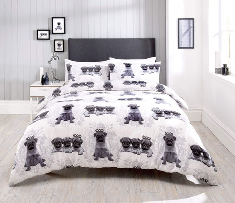 OLIVIA ROCCO Pugs Duvet Cover Set Cotton Rich Bedding With Bold Vibrant Colours Available In Single, Double And King Sizes
