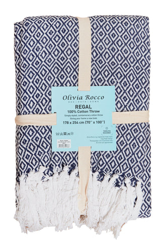 OLIVIA ROCCO Regal Handwoven Pure Cotton Throw Blanket Diamond Geometric Pattern Eco-Friendly Durable Bedspread Sofa Cover Multiple Sizes