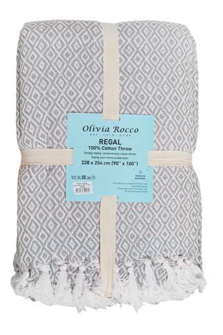 OLIVIA ROCCO Regal Handwoven Pure Cotton Throw Blanket Diamond Geometric Pattern Eco-Friendly Durable Bedspread Sofa Cover Multiple Sizes