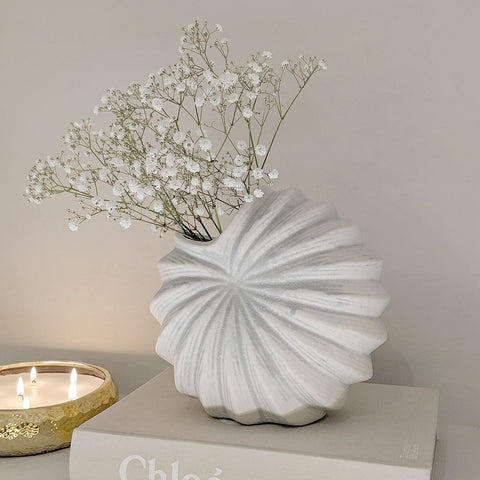 Renew White Textured Shell Decorative Vase