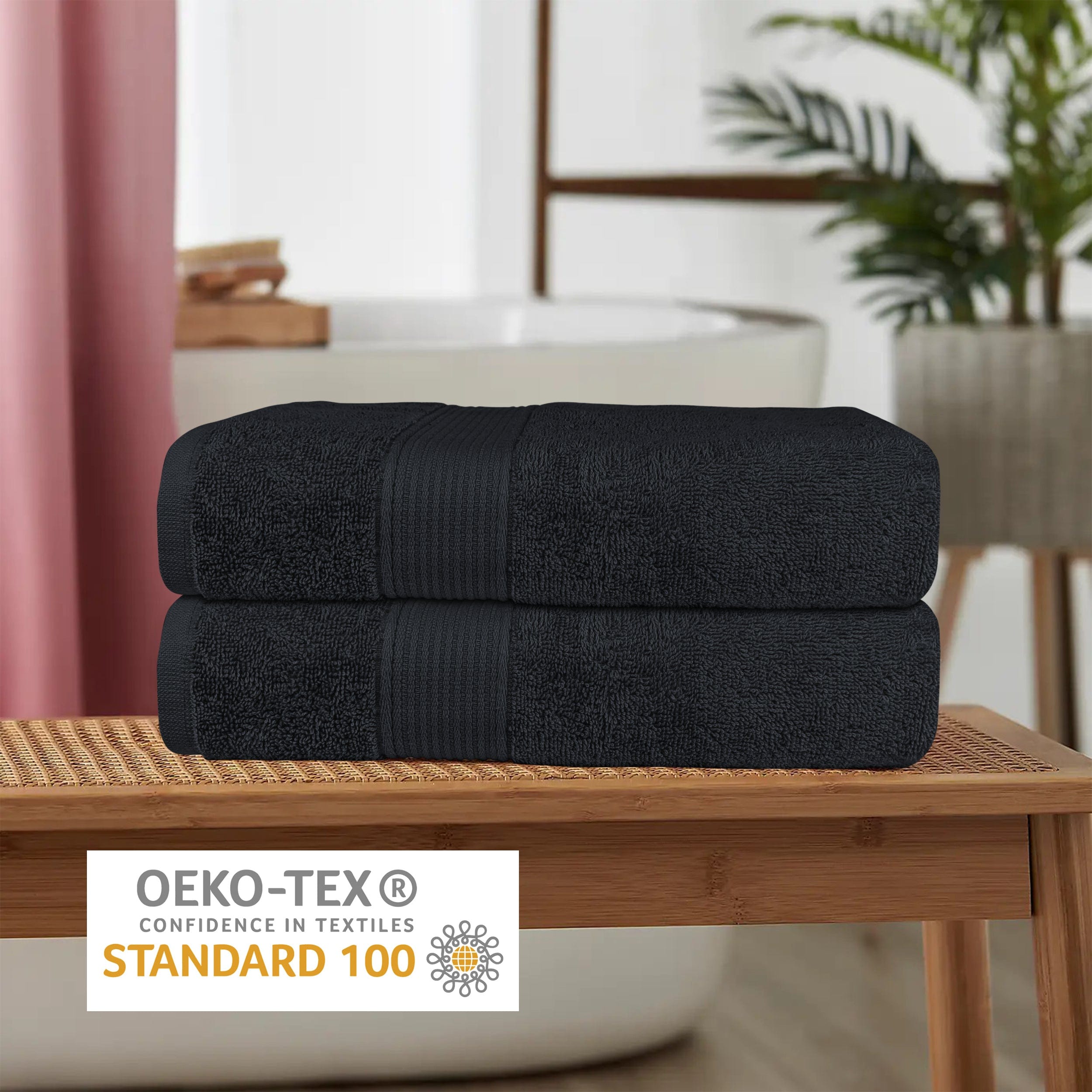 OLIVIA ROCCO Rhodes Towel Black 100 Percent Cotton Hotel Quality Super Absorbent Hand Towels Sheets Face Cloths Set Machine Washable