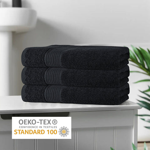 OLIVIA ROCCO Rhodes Towel Black 100 Percent Cotton Hotel Quality Super Absorbent Hand Towels Sheets Face Cloths Set Machine Washable