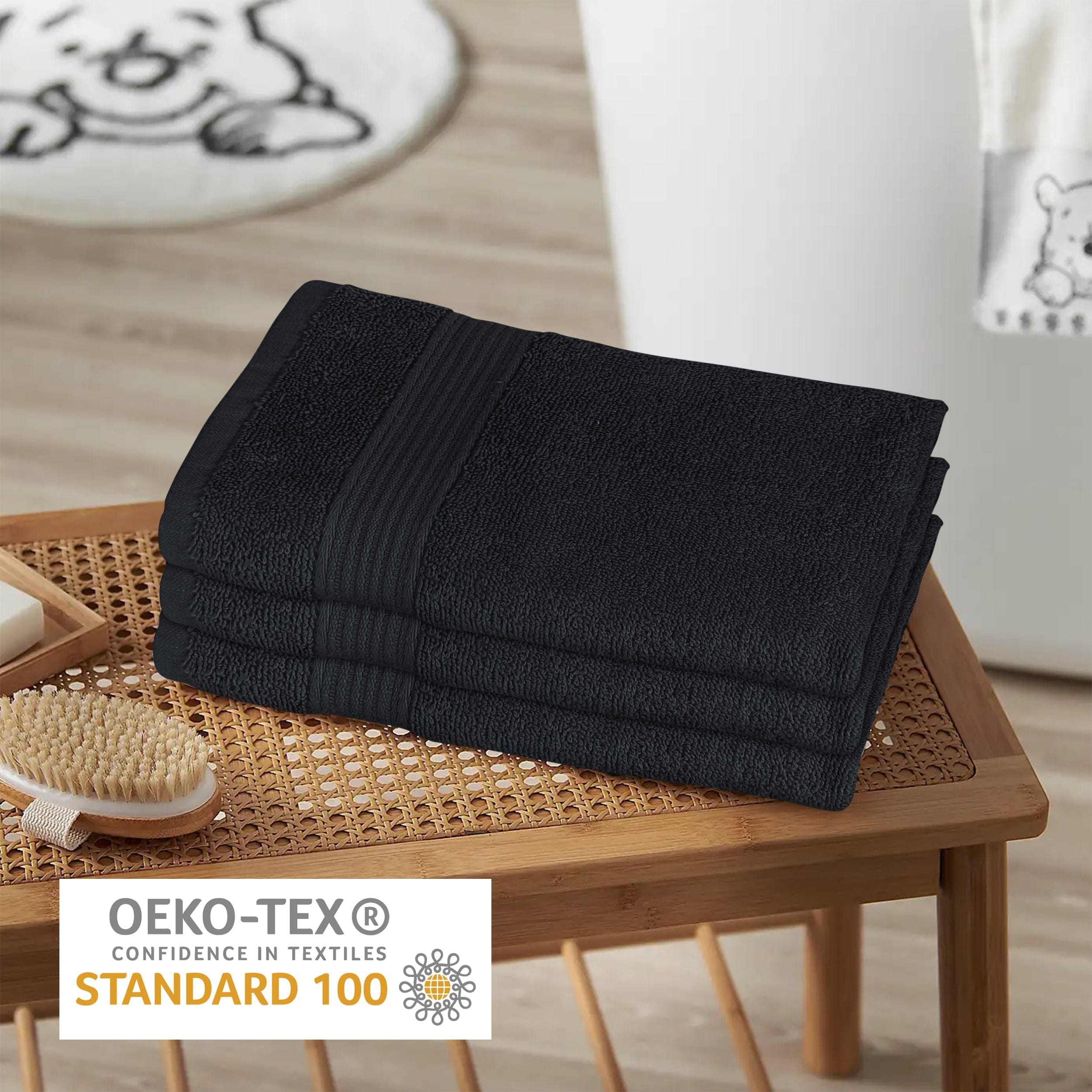 OLIVIA ROCCO Rhodes Towel Black 100 Percent Cotton Hotel Quality Super Absorbent Hand Towels Sheets Face Cloths Set Machine Washable