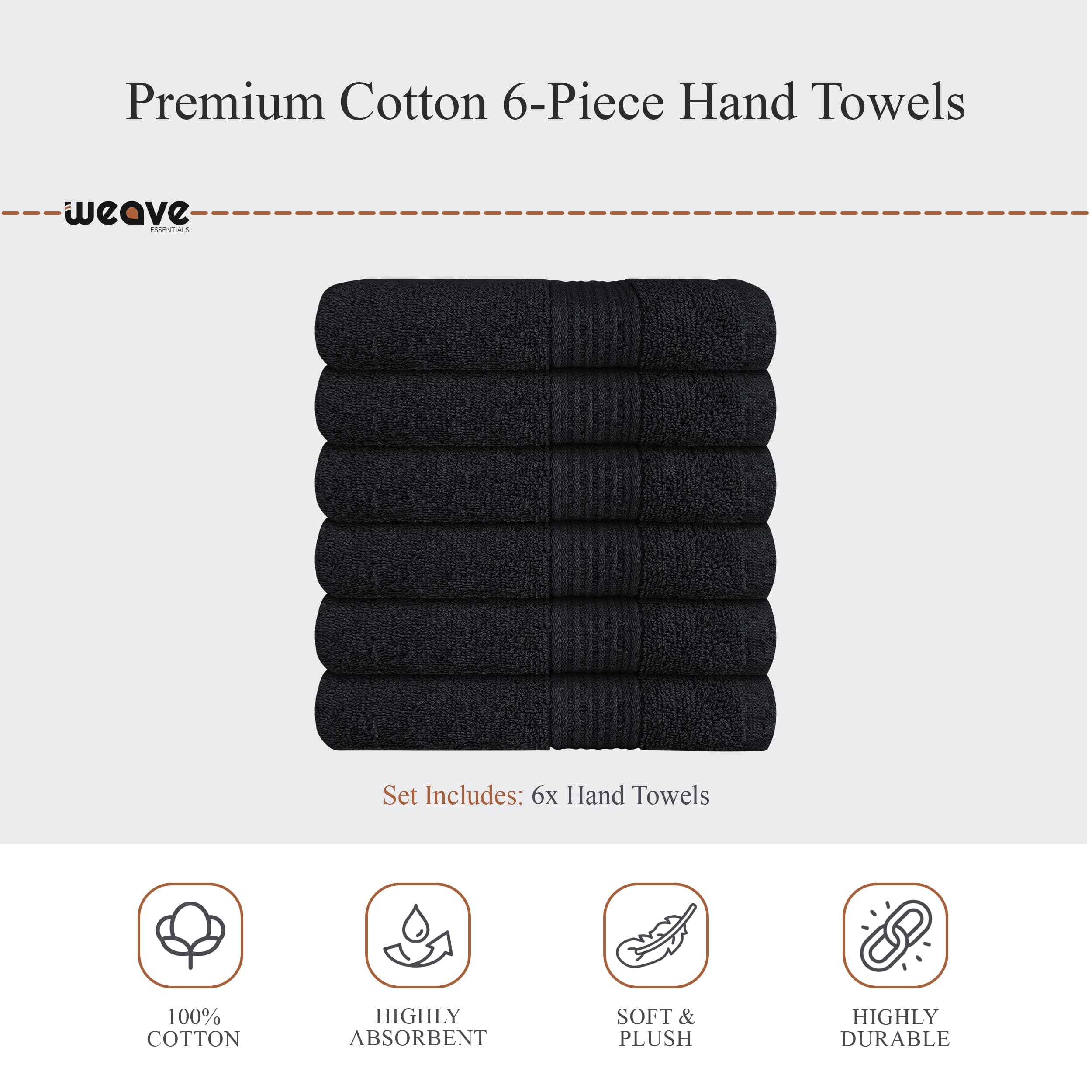 OLIVIA ROCCO Rhodes Towel Black 100 Percent Cotton Hotel Quality Super Absorbent Hand Towels Sheets Face Cloths Set Machine Washable
