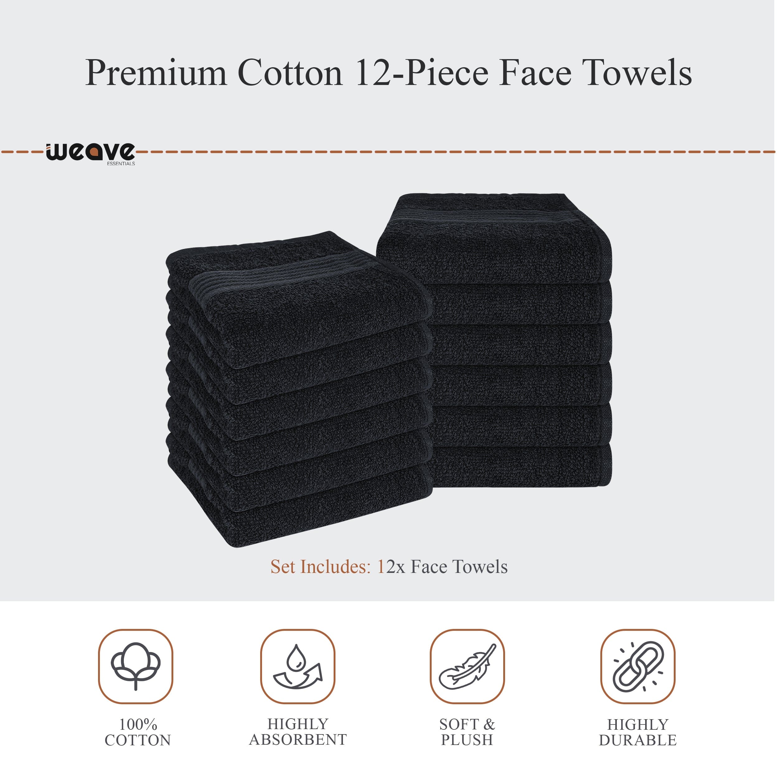 OLIVIA ROCCO Rhodes Towel Black 100 Percent Cotton Hotel Quality Super Absorbent Hand Towels Sheets Face Cloths Set Machine Washable