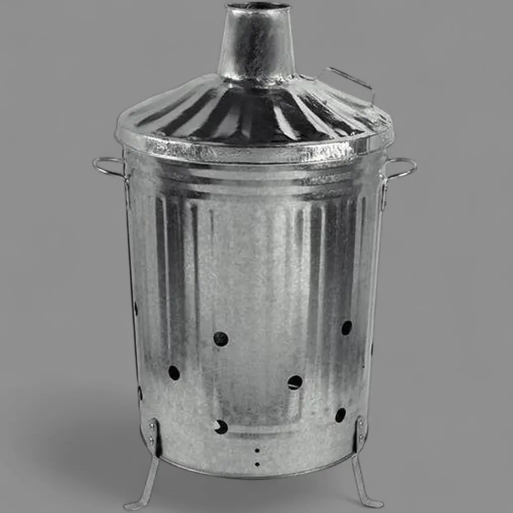 Heavy Duty Galvanised Metal Fire Burning Incinerator Bins With Lids & Handles