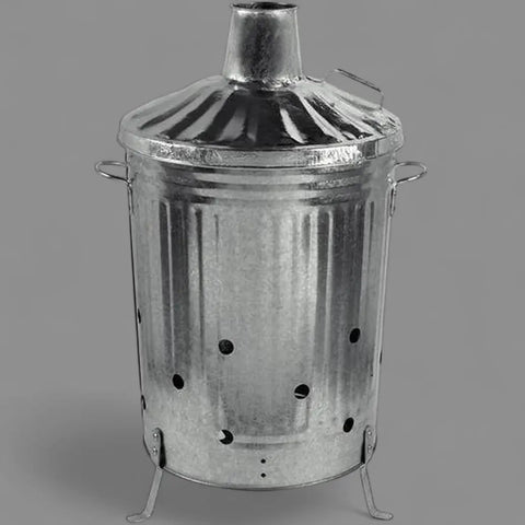 Heavy Duty Galvanised Metal Fire Burning Incinerator Bins With Lids & Handles