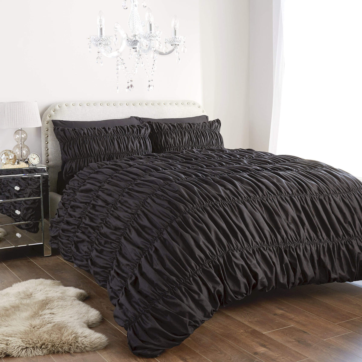 OLIVIA ROCCO Duvet Set Ruched Ruffles Cotton Rich Luxury OEKO TEX Certified Multiple Sizes And Colours England Design Collection