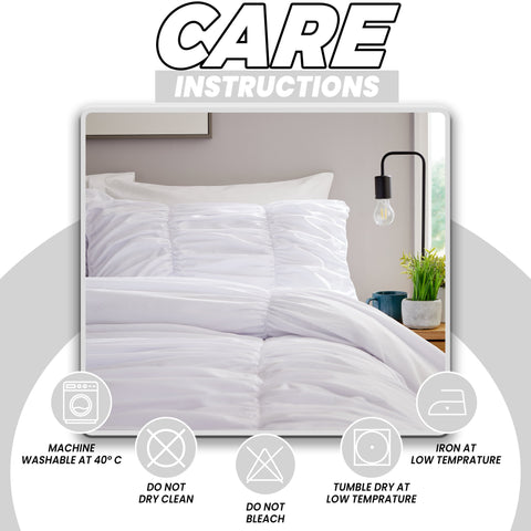 OLIVIA ROCCO Ruched White Microfibre Duvet Cover Set With Pillowcases Ruffle Bedding For Modern Bedrooms Soft Easy Care