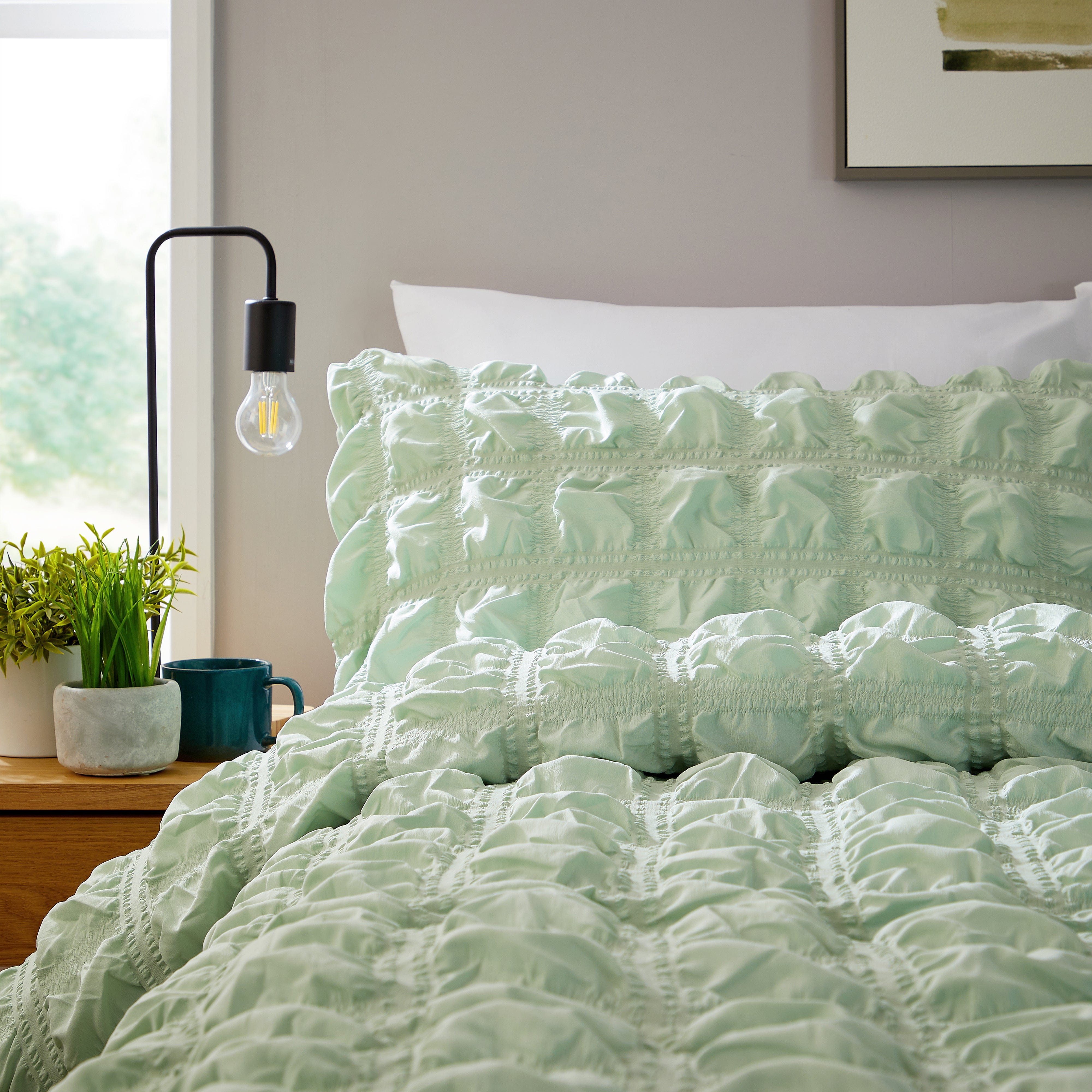 OLIVIA ROCCO Soho Sage Green Microfibre Duvet Cover Set With Pillowcases Quilted Easy Care Bedding Machine Washable