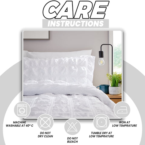 OLIVIA ROCCO Duvet Cover Set Microfibre Quilted White With Pillowcases Easy Care Bedding For Bedroom Soft Luxurious Feel