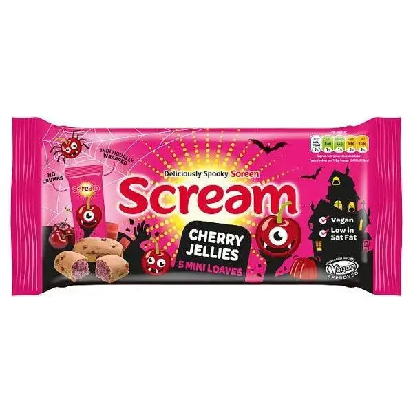 Soreen Scream Cherry Jellies Mini Loaves, Halloween Snack Bars 5 x 30g (Case of 8)