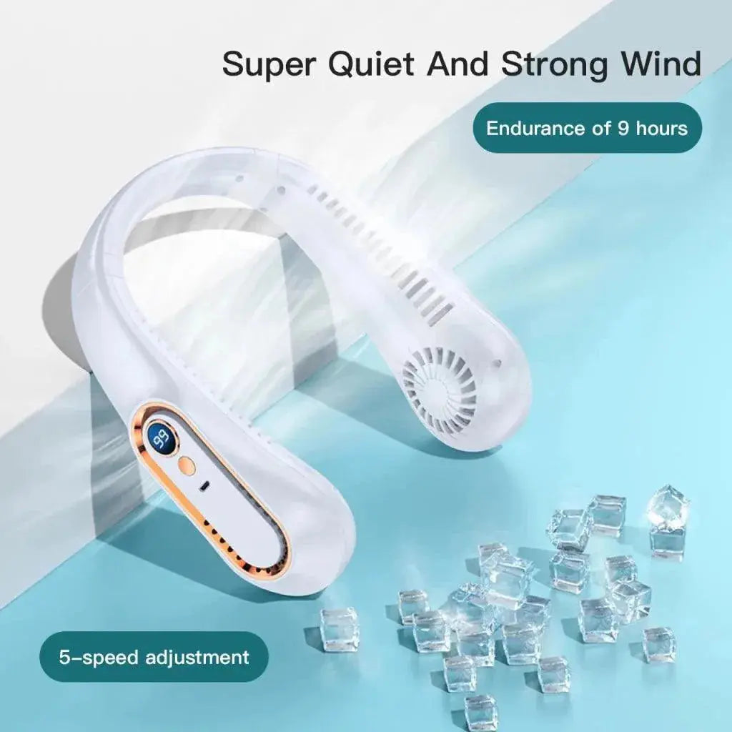 Stay Cool and Hands-Free with Our Rechargeable Neck Fan - 5 Speed Bladeless Design