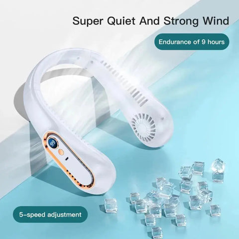 Stay Cool and Hands-Free with Our Rechargeable Neck Fan - 5 Speed Bladeless Design