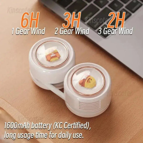 Stay Cool Anywhere with Our Rechargeable Neck Fan - 3 Speeds, Cartoon Design