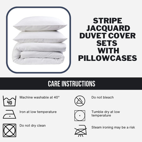 OLIVIA ROCCO Stripe Jacquard Reversible Cotton Blend Duvet Cover Set With Pillowcases, Eco Friendly Bedding In Multiple Sizes And Colours