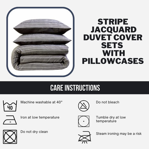 OLIVIA ROCCO Stripe Jacquard Reversible Cotton Blend Duvet Cover Set With Pillowcases, Eco Friendly Bedding In Multiple Sizes And Colours
