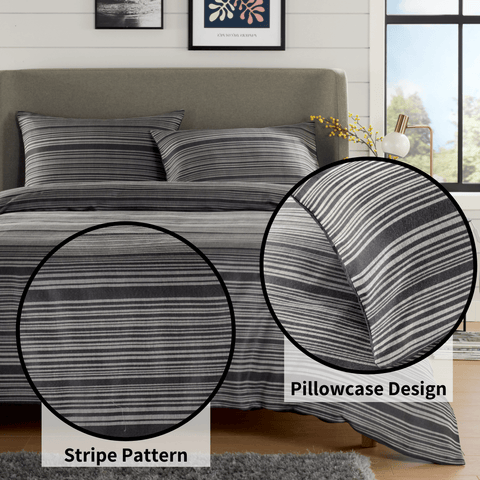 OLIVIA ROCCO Stripe Jacquard Reversible Cotton Blend Duvet Cover Set With Pillowcases, Eco Friendly Bedding In Multiple Sizes And Colours