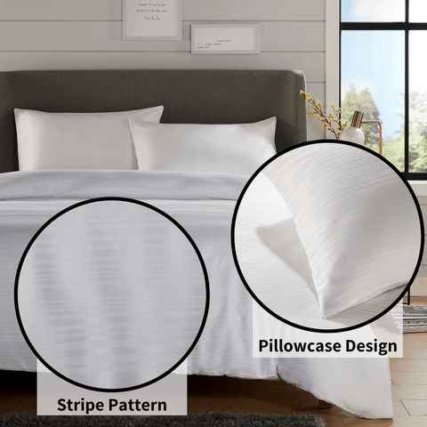 OLIVIA ROCCO Stripe Jacquard Reversible Cotton Blend Duvet Cover Set With Pillowcases, Eco Friendly Bedding In Multiple Sizes And Colours