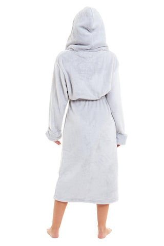 OLIVIA ROCCO Womens Faux Fur Hooded Bathrobe Plush Fleece Ultra-Absorbent Dressing Gown Daisy Dreamer Pink or Grey Size S-XL