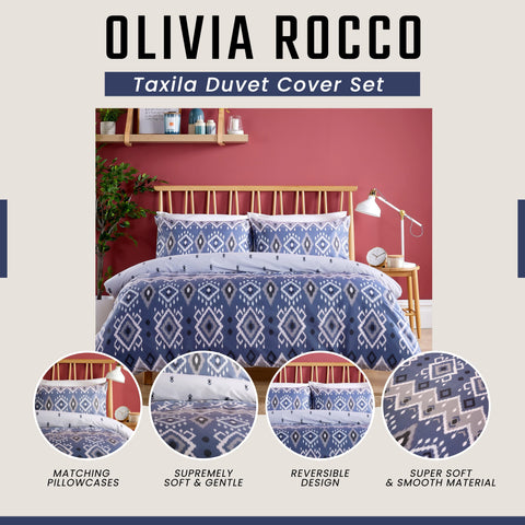 OLIVIA ROCCO Taxila Duvet Cover Set Easy Care Reversible Bedding with Pillowcases Super Soft Machine Washable Bed Linen for Bedroom Decor