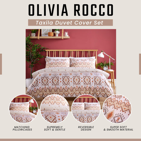 OLIVIA ROCCO Taxila Duvet Cover Set Easy Care Reversible Bedding with Pillowcases Super Soft Machine Washable Bed Linen for Bedroom Decor