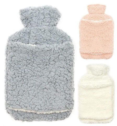 OLIVIA ROCCO Teddy Fleece Hot Water Bottle With Pocket Hand Warmer 2L Natural Rubber UK Safe Tested Ideal Gift For Adults And Kids