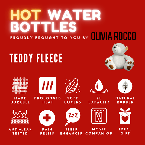 OLIVIA ROCCO Teddy Fleece Hot Water Bottle With Pocket Hand Warmer 2L Natural Rubber UK Safe Tested Ideal Gift For Adults And Kids